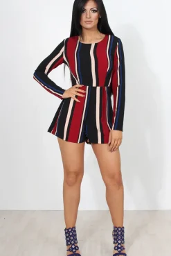Rebellious Fashion Orea Wine Striped Playsuit