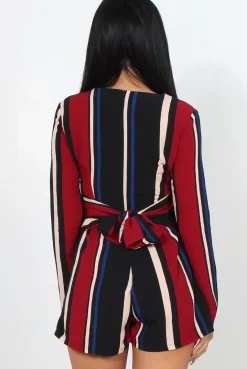 Rebellious Fashion Orea Wine Striped Playsuit