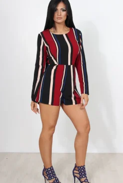 Rebellious Fashion Orea Wine Striped Playsuit