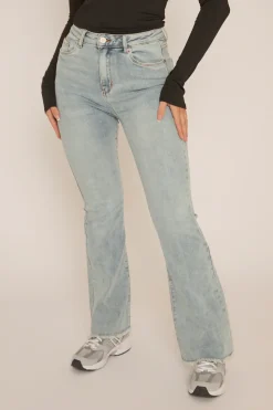 Rebellious Fashion Pale Blue High Waist Kick Flare Frayed Hem Denim Jeans - Aspen