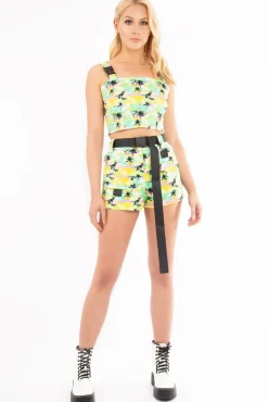 Rebellious Fashion Palm Tropical Print Utility Crop Top Shorts Co-ord - Tala