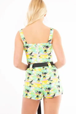 Rebellious Fashion Palm Tropical Print Utility Crop Top Shorts Co-ord - Tala