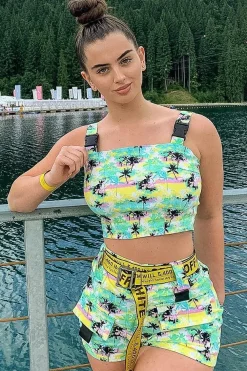 Rebellious Fashion Palm Tropical Print Utility Crop Top Shorts Co-ord - Tala