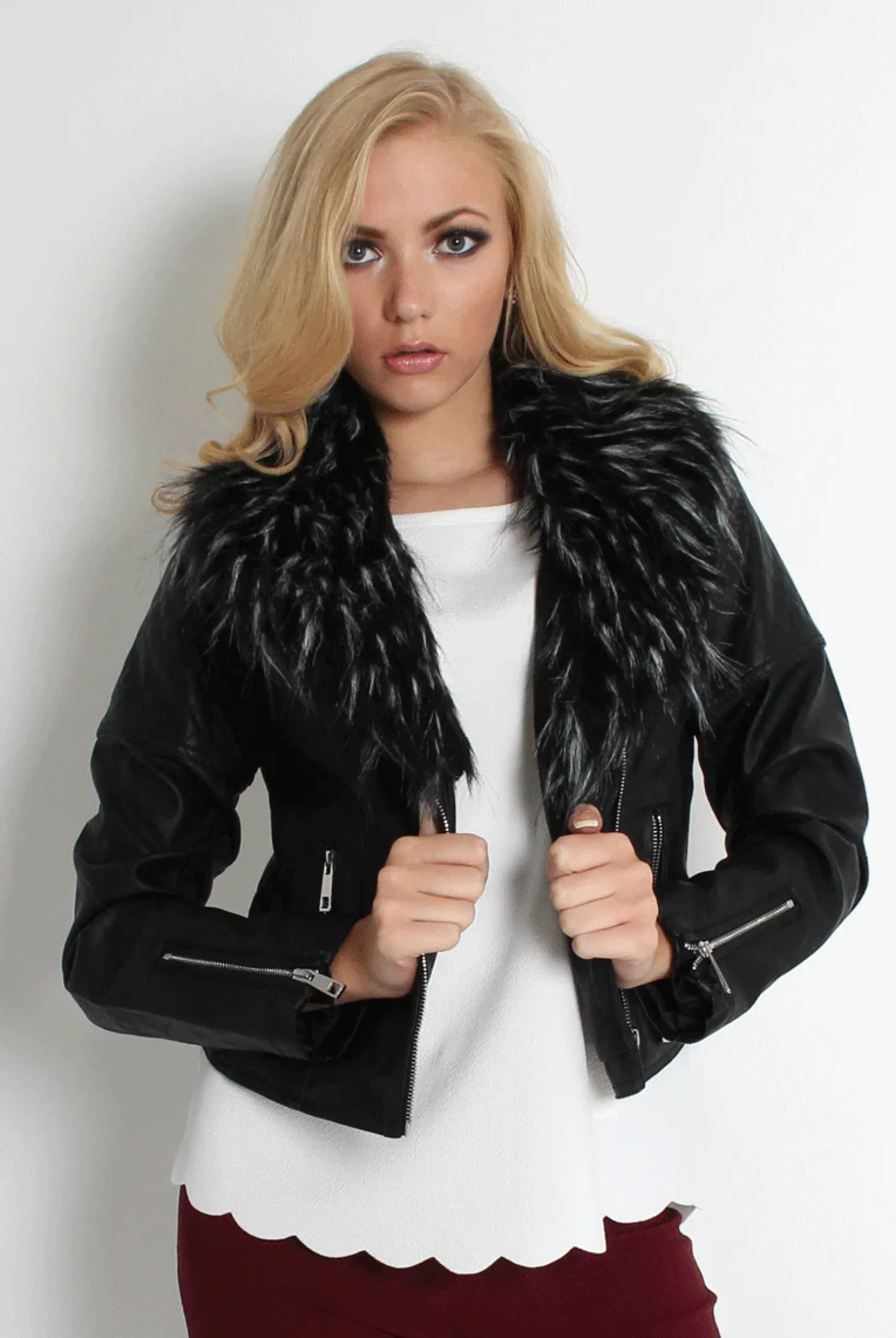 Rebellious Fashion Paloma Faux Leather Black/Black Fur Jacket
