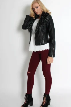 Rebellious Fashion Paloma Faux Leather Black/Black Fur Jacket