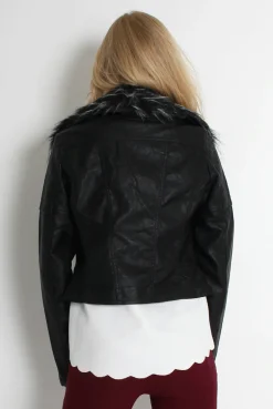 Rebellious Fashion Paloma Faux Leather Black/Black Fur Jacket