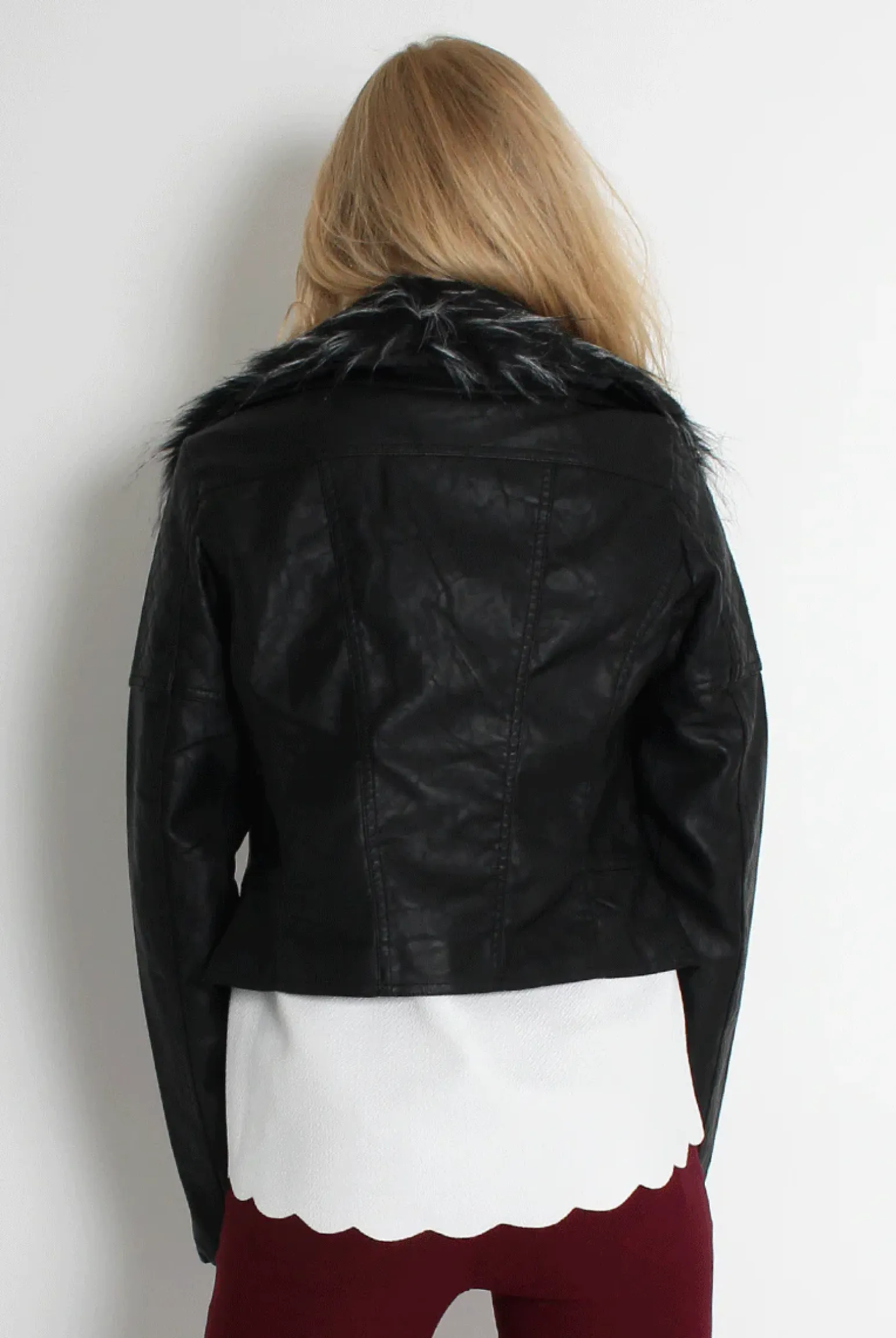 Rebellious Fashion Paloma Faux Leather Black/Black Fur Jacket
