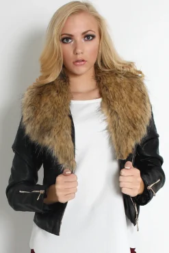 Rebellious Fashion Paloma Faux Leather Black Fur Jacket