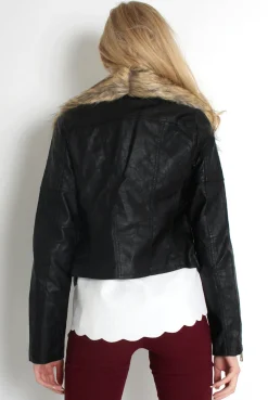 Rebellious Fashion Paloma Faux Leather Black Fur Jacket