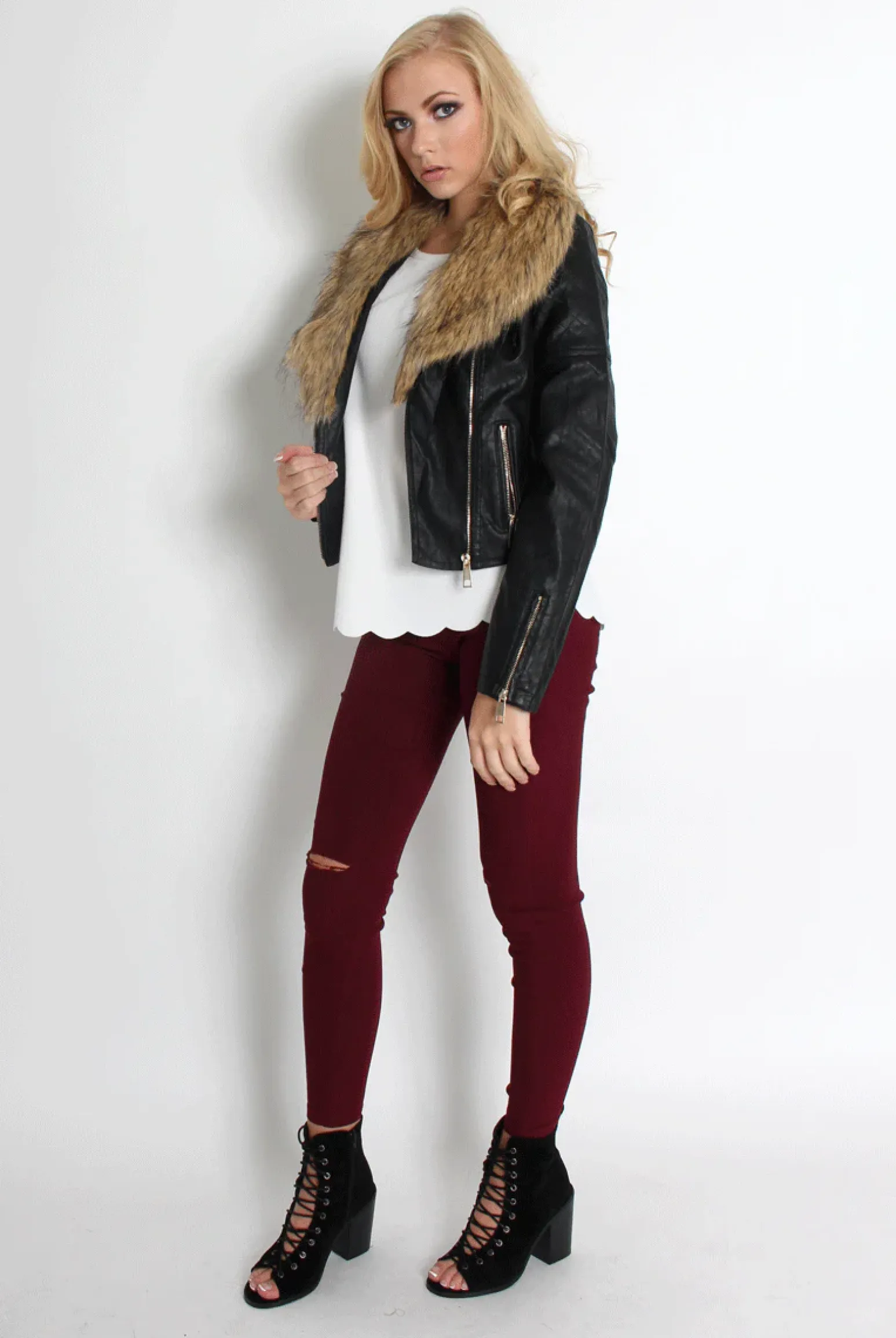 Rebellious Fashion Paloma Faux Leather Black Fur Jacket