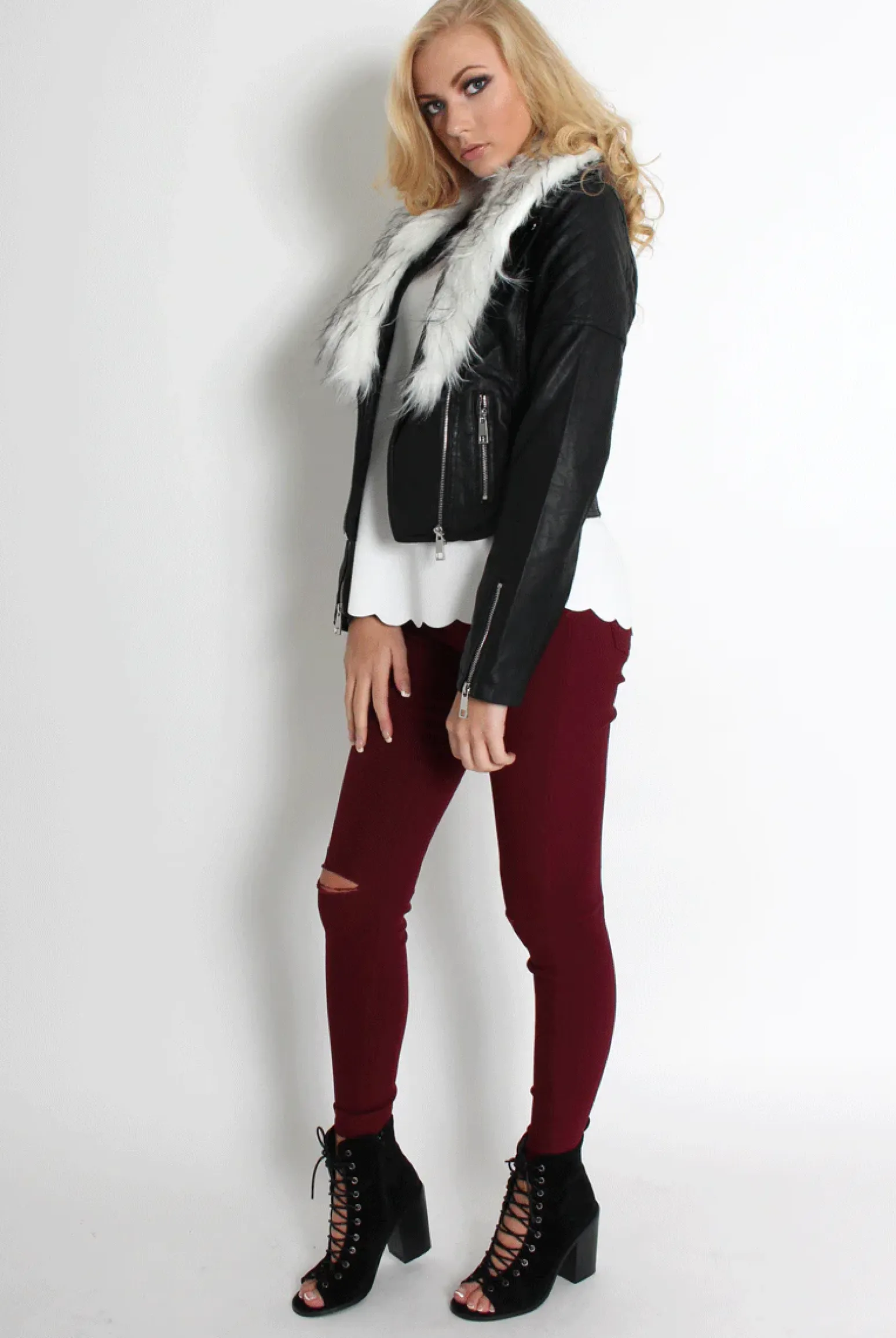 Rebellious Fashion Paloma Faux Leather Black/White Fur Jacket