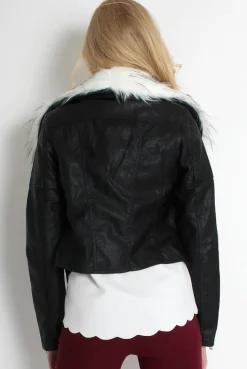 Rebellious Fashion Paloma Faux Leather Black/White Fur Jacket