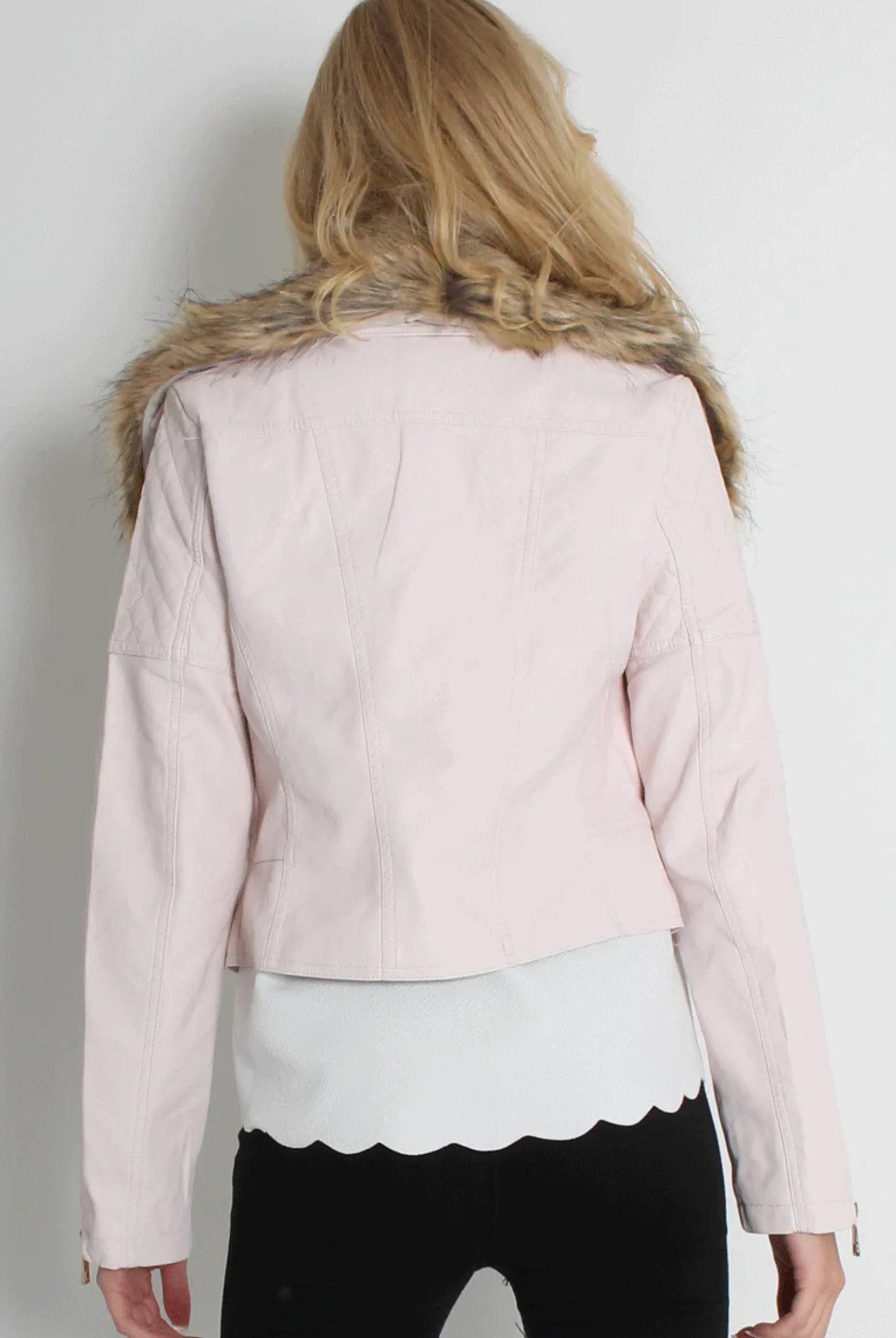 Rebellious Fashion Paloma Faux Leather Pink/Black Fur Jacket