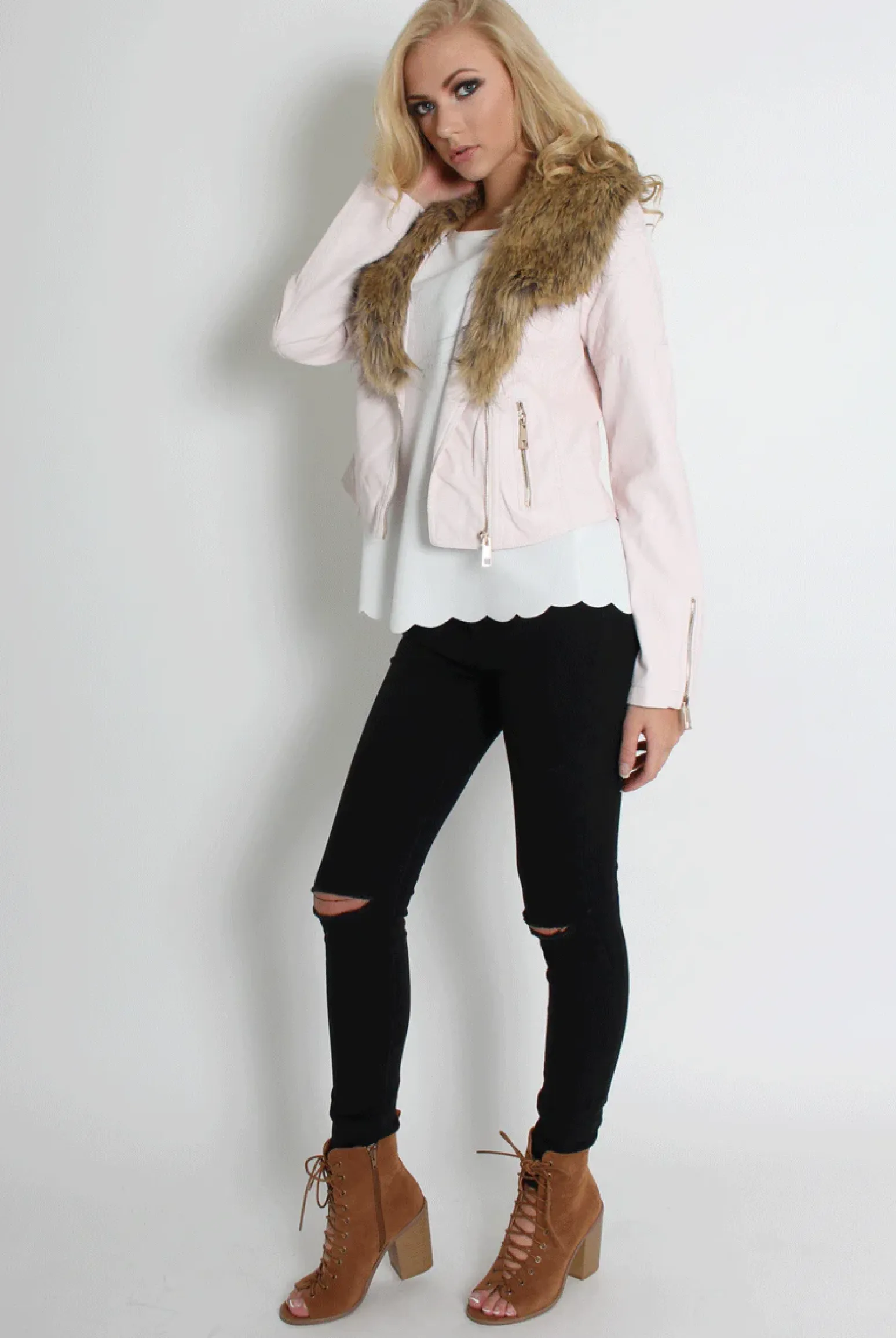 Rebellious Fashion Paloma Faux Leather Pink/Black Fur Jacket