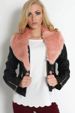 Rebellious Fashion Paloma Faux Leather Pink Fur Jacket
