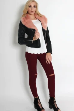 Rebellious Fashion Paloma Faux Leather Pink Fur Jacket