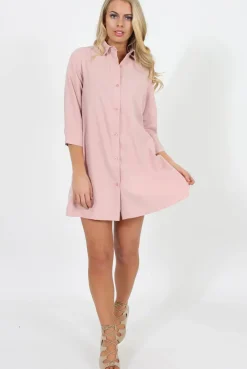 Rebellious Fashion Pastel Pink Button Front Shirt Dress- Mina