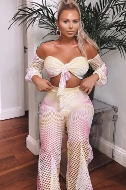 Rebellious Fashion Pastel Fish Net Crop Tie Top and Trousers Co-ord - Misa