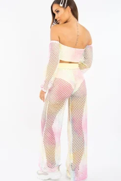 Rebellious Fashion Pastel Fish Net Crop Tie Top and Trousers Co-ord - Misa