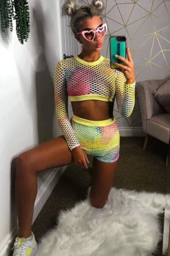 Rebellious Fashion Pastel Mesh Crop Jumper Shorts Co-Ord - Stassie