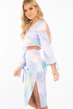 Rebellious Fashion Pastel Multi Tie Dye Crop Top and Skirt Co-ord - Theola