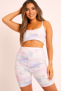 Rebellious Fashion Pastel Tie Dye Ombre Crop Top Cycling Shorts Co-ord - Gillie