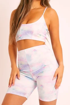 Rebellious Fashion Pastel Tie Dye Ombre Crop Top Cycling Shorts Co-ord - Gillie