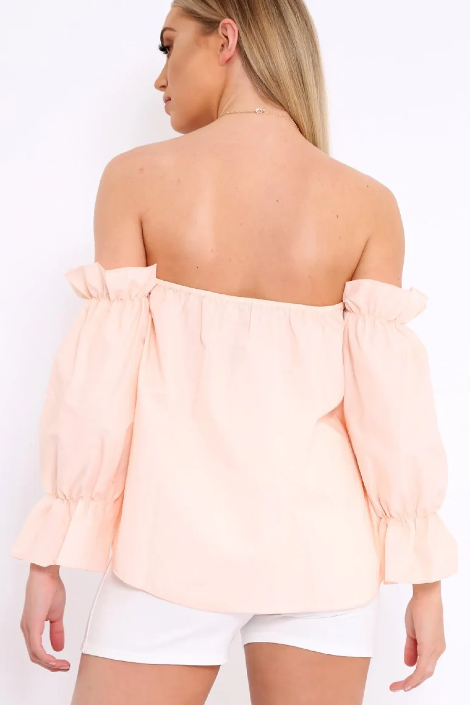 Rebellious Fashion Peach Button Up Bardot Crop Top - LuLu