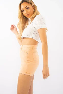 Rebellious Fashion Peach Denim Mom Fit Shorts - Moxie