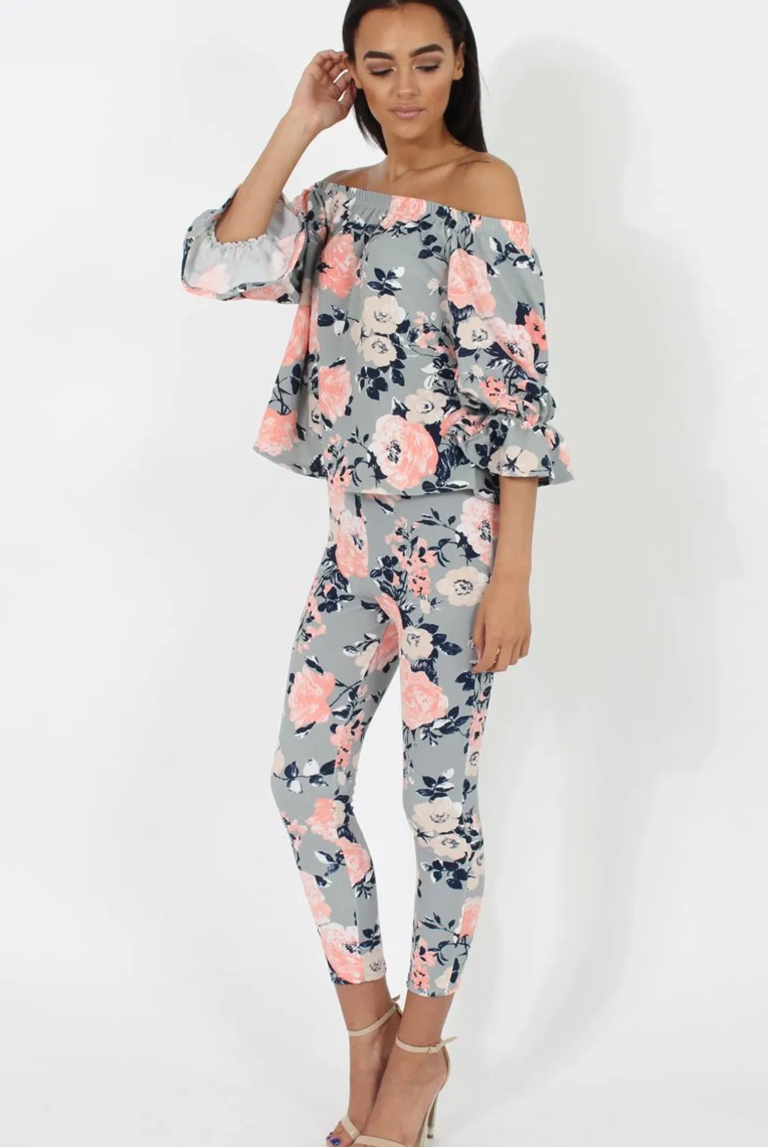 Rebellious Fashion Peach Floral Off The Shoulder Co-ord- Lydia