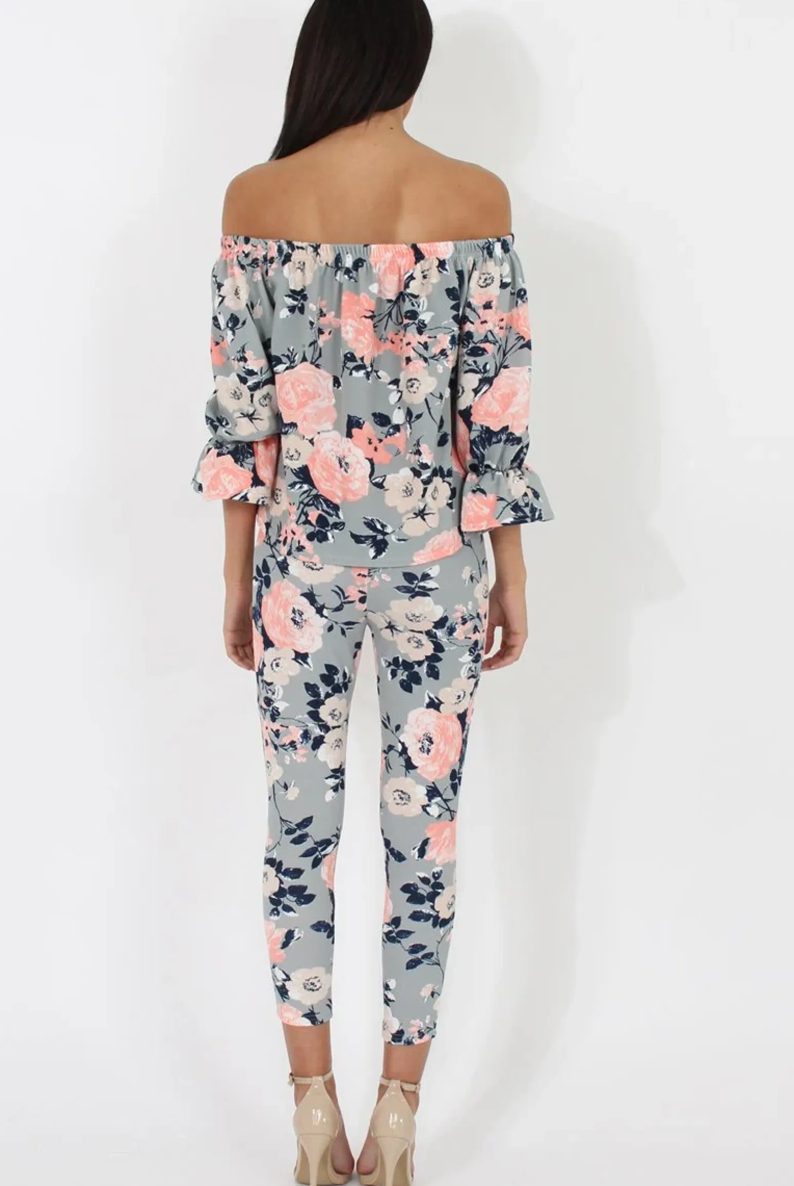 Rebellious Fashion Peach Floral Off The Shoulder Co-ord- Lydia