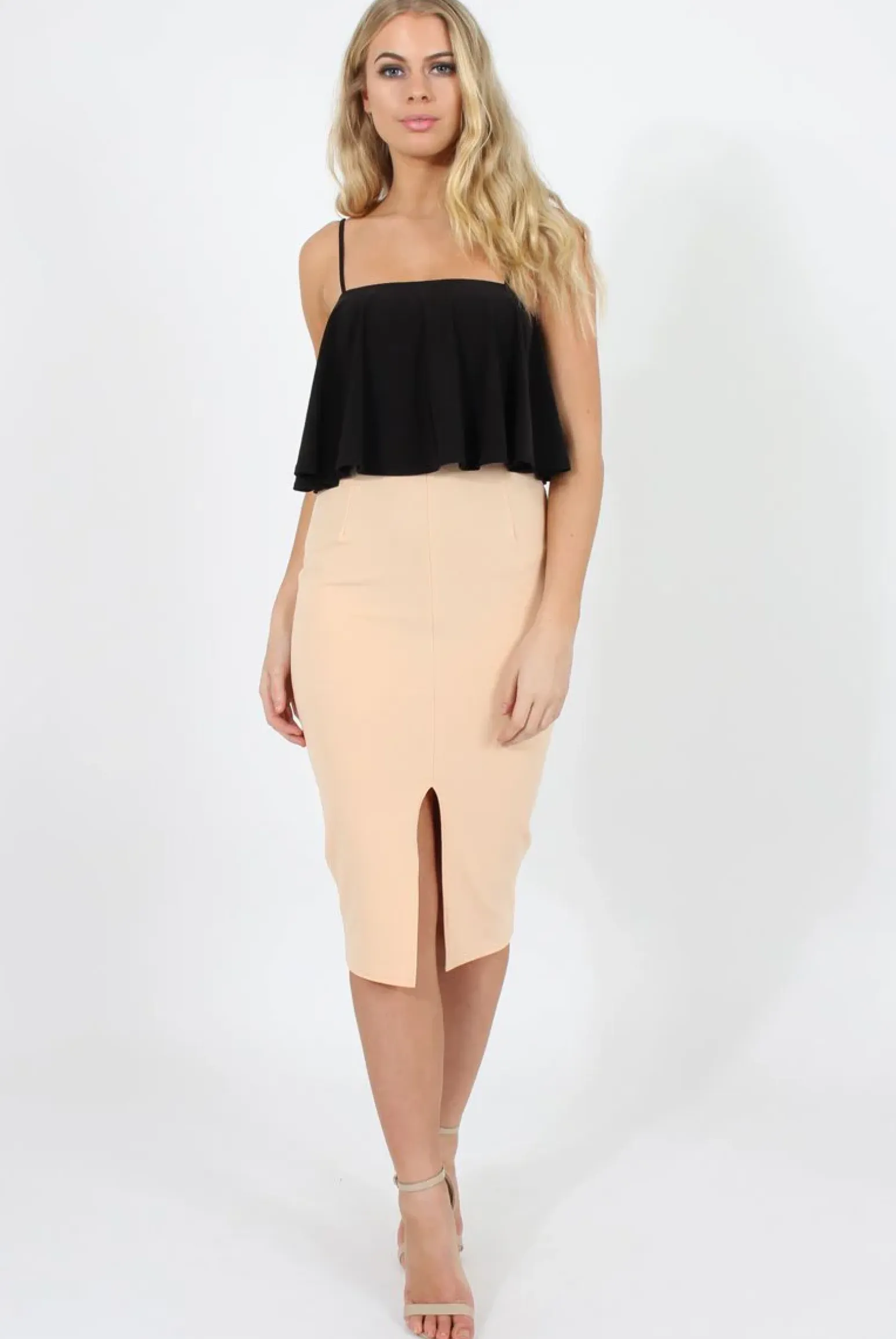 Rebellious Fashion Peach High Waisted Midi Skirt - Bobbie