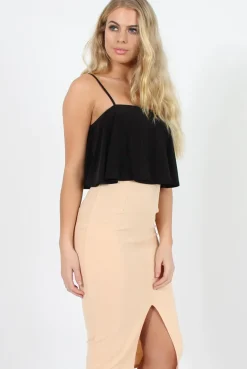 Rebellious Fashion Peach High Waisted Midi Skirt - Bobbie