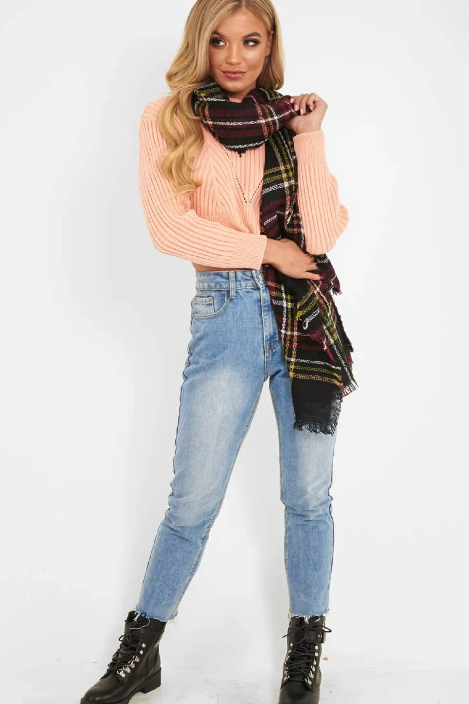 Rebellious Fashion Peach Knit Detail Crop Jumper - Kiana