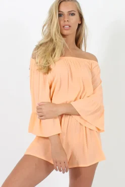 Rebellious Fashion Peach Off The Shoulder Playsuit - Roma