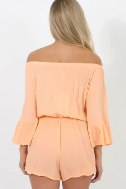 Rebellious Fashion Peach Off The Shoulder Playsuit - Roma