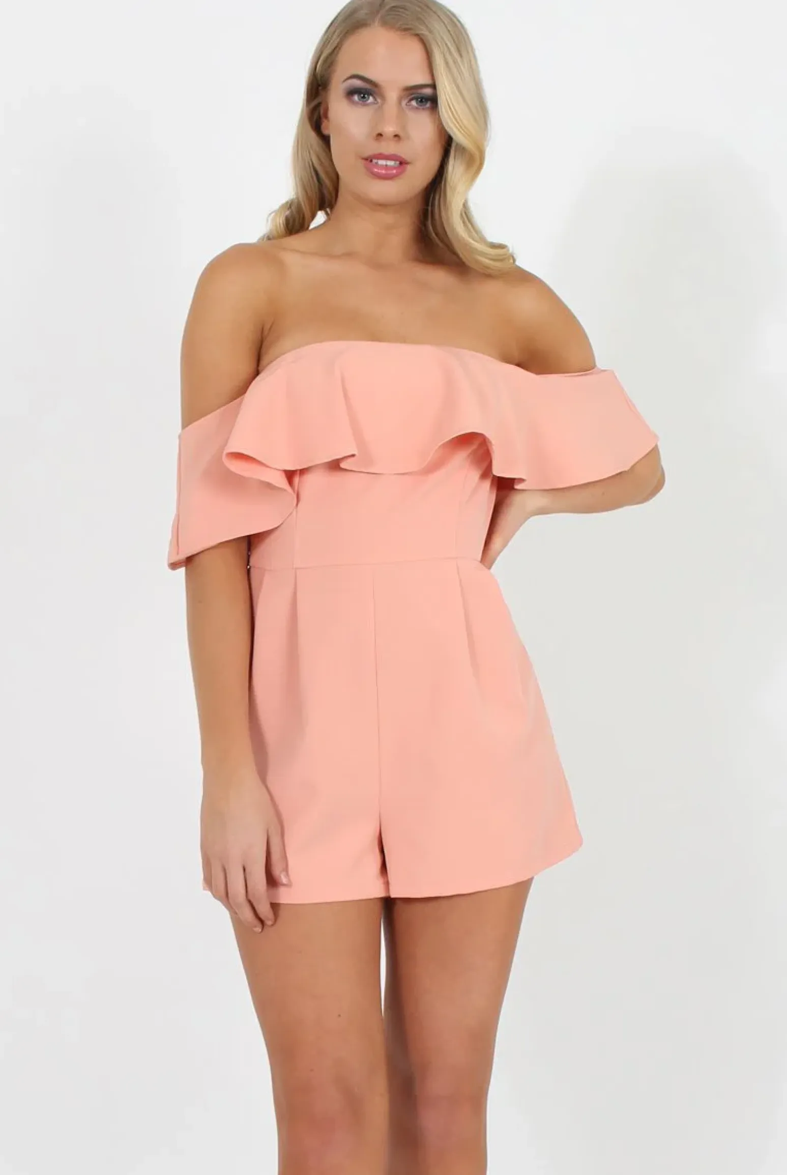 Rebellious Fashion Peach Off The Should Fill Playsuit - Annalix