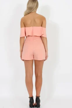 Rebellious Fashion Peach Off The Should Fill Playsuit - Annalix