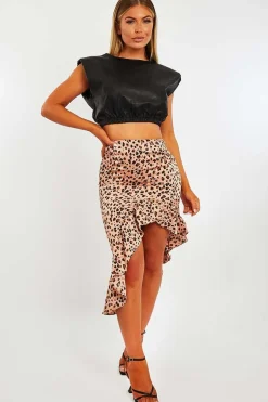 Rebellious Fashion Peach Polka Print Frilled Hem Midi Skirt - Julia