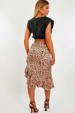 Rebellious Fashion Peach Polka Print Frilled Hem Midi Skirt - Julia