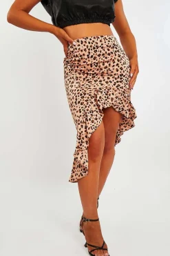 Rebellious Fashion Peach Polka Print Frilled Hem Midi Skirt - Julia