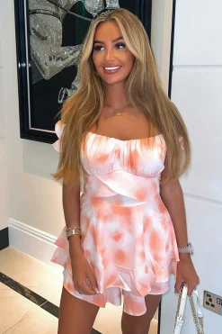 Rebellious Fashion Peach Tie Dye Print Frill Playsuit - Palmira
