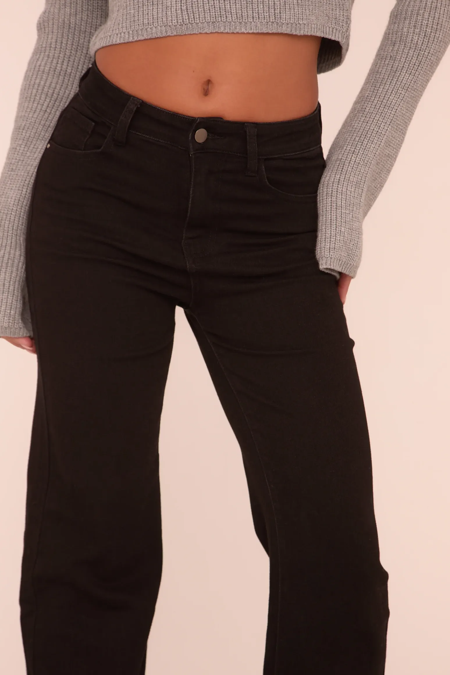 Rebellious Fashion Petite Black Stretch Straight Leg Frayed Hem Jeans - Scarlett