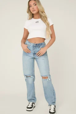 Rebellious Fashion Petite Blue Denim Distressed Knee Jeans - Ivelisse
