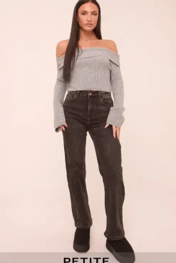 Rebellious Fashion Petite Charcoal Stretch Straight Leg Jeans - Scarlett