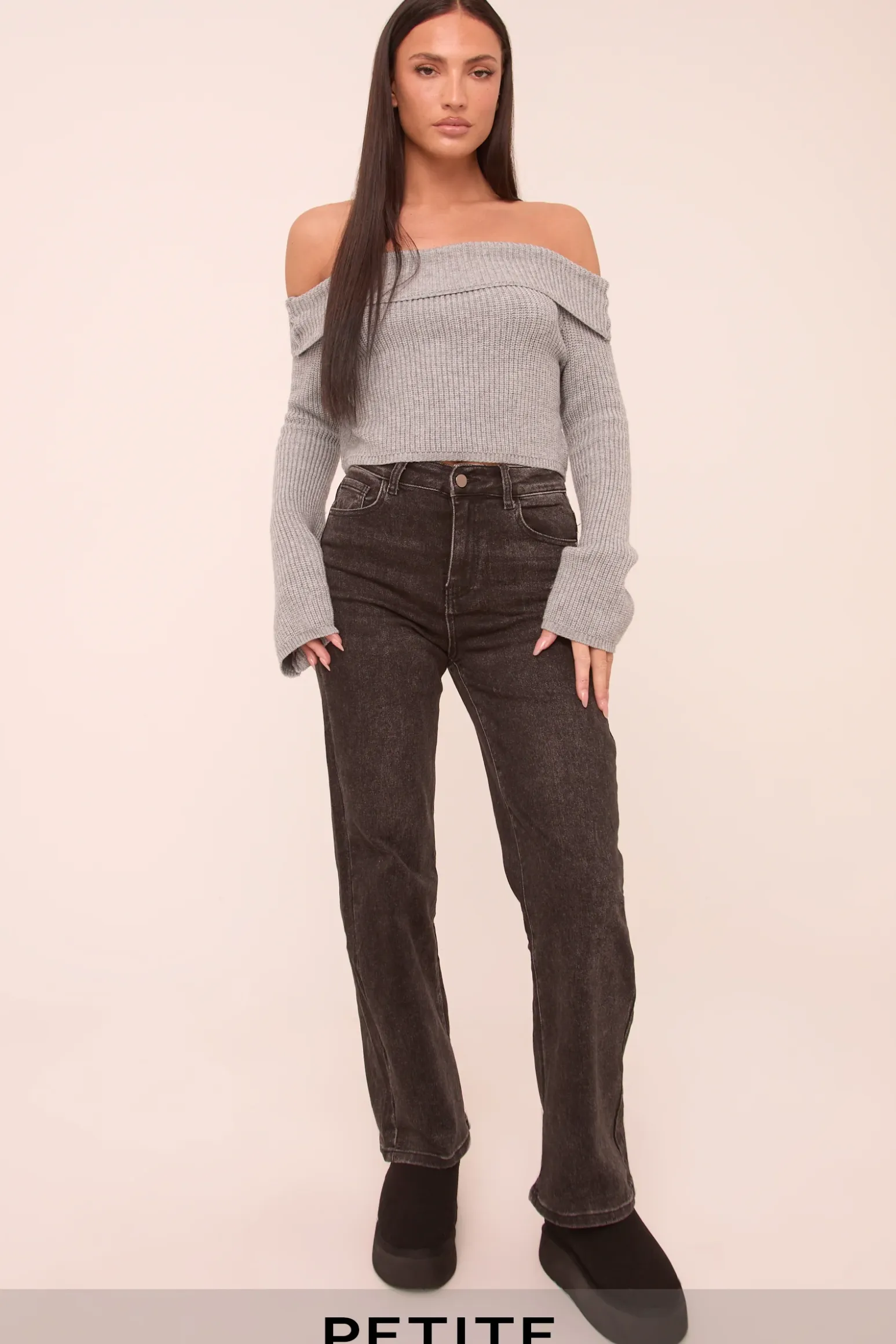 Rebellious Fashion Petite Charcoal Stretch Straight Leg Jeans - Scarlett