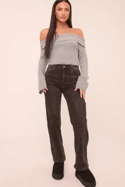 Rebellious Fashion Petite Charcoal Stretch Straight Leg Jeans - Scarlett