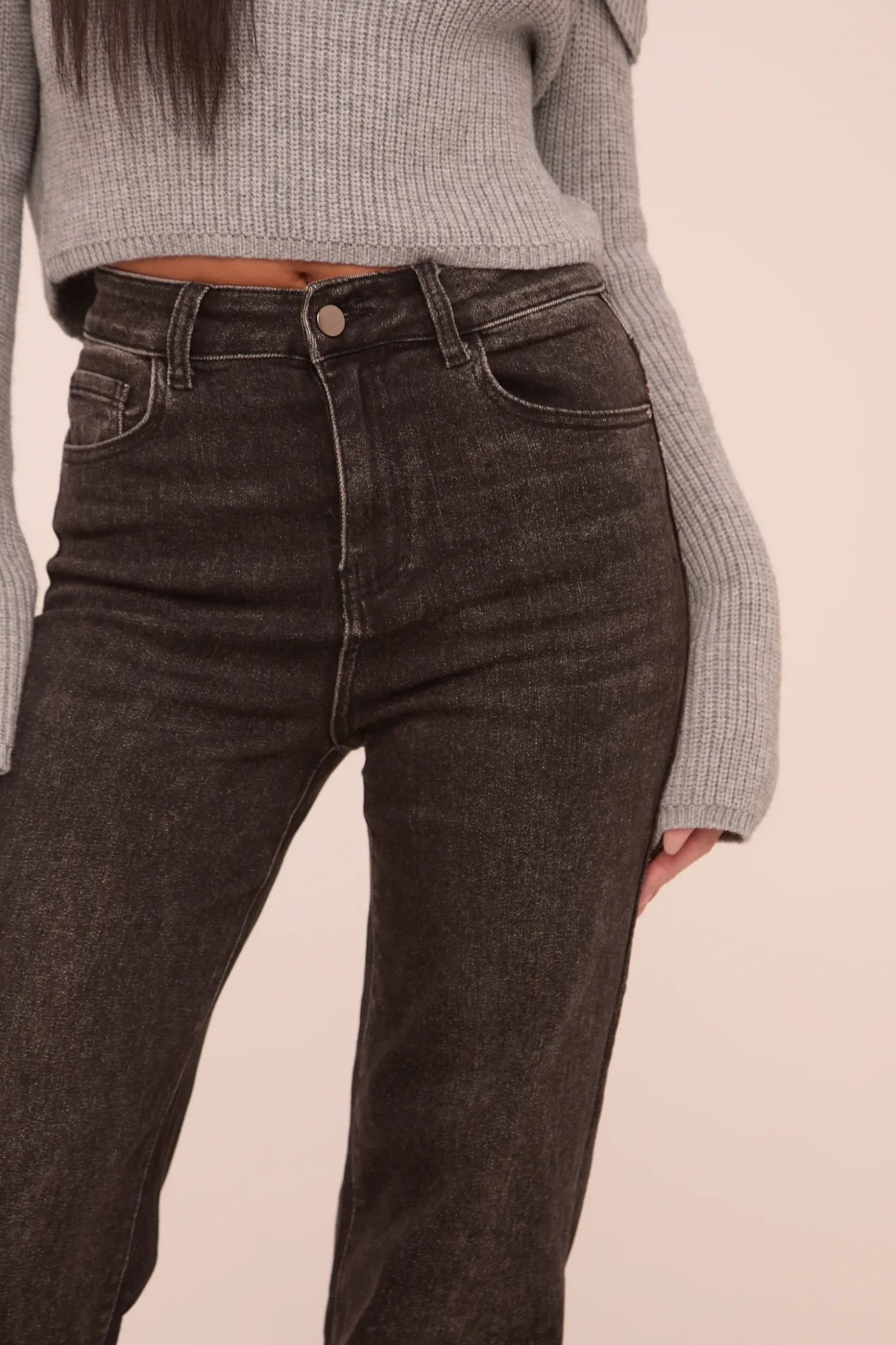 Rebellious Fashion Petite Charcoal Stretch Straight Leg Jeans - Scarlett