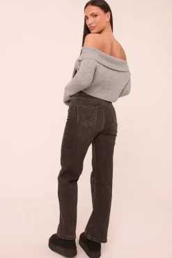 Rebellious Fashion Petite Charcoal Stretch Straight Leg Jeans - Scarlett