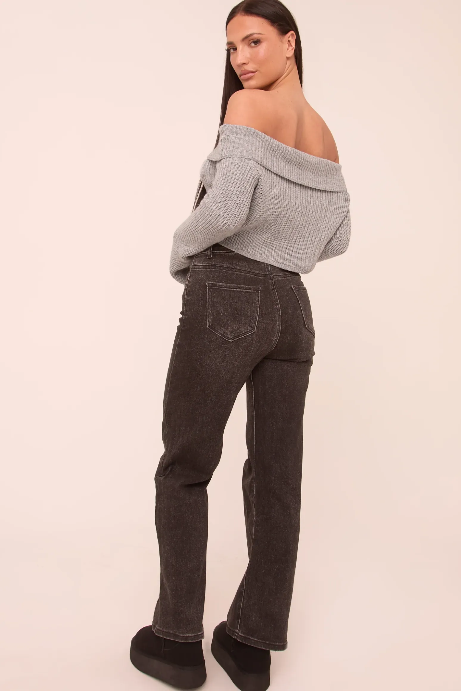 Rebellious Fashion Petite Charcoal Stretch Straight Leg Jeans - Scarlett